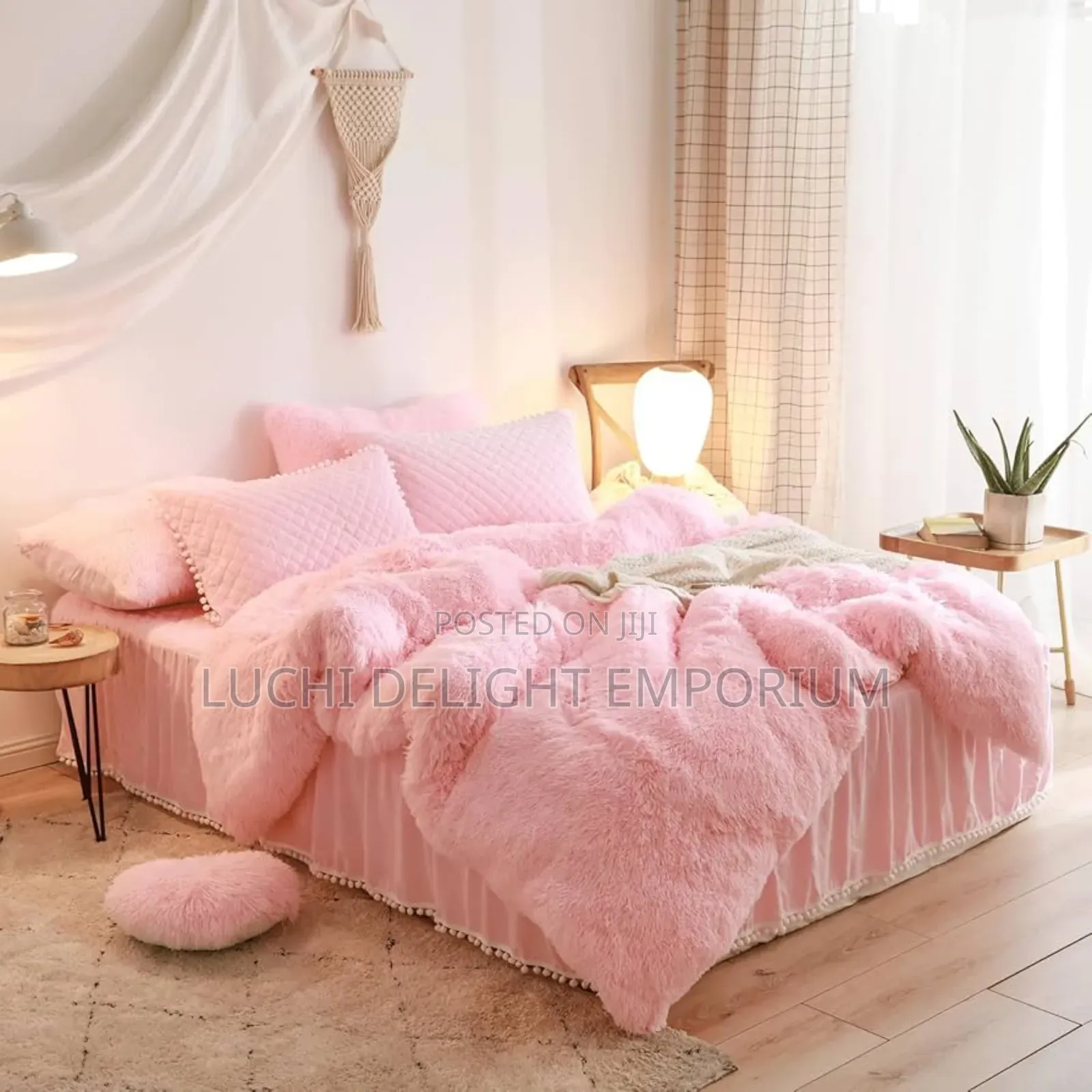 Pink Fluffy Set,Fluffy Plush Shaggy Duvet, Bedsheets, Pillowcase Set