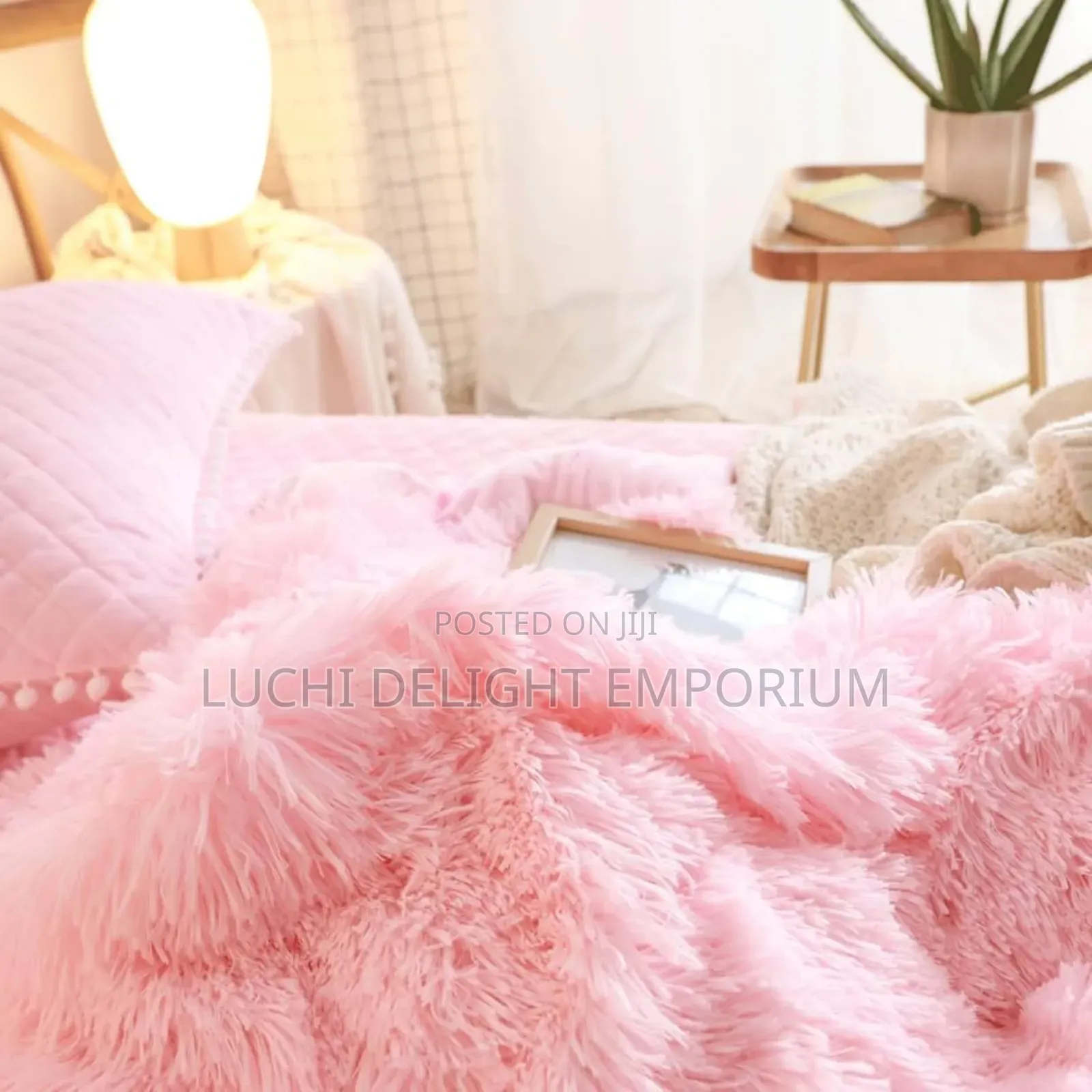 Pink Fluffy Set,Fluffy Plush Shaggy Duvet, Bedsheets, Pillowcase Set