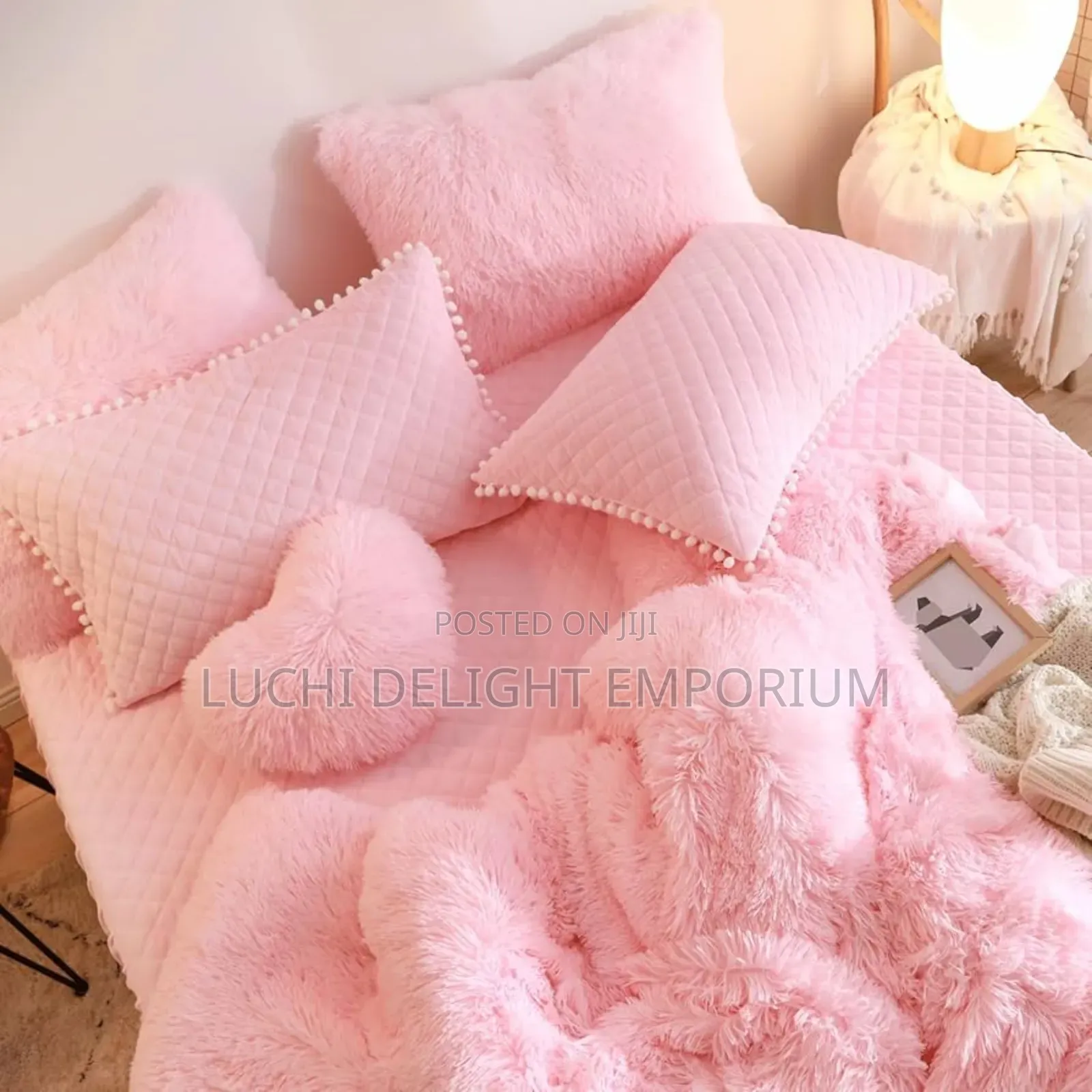 Pink Fluffy Set,Fluffy Plush Shaggy Duvet, Bedsheets, Pillowcase Set