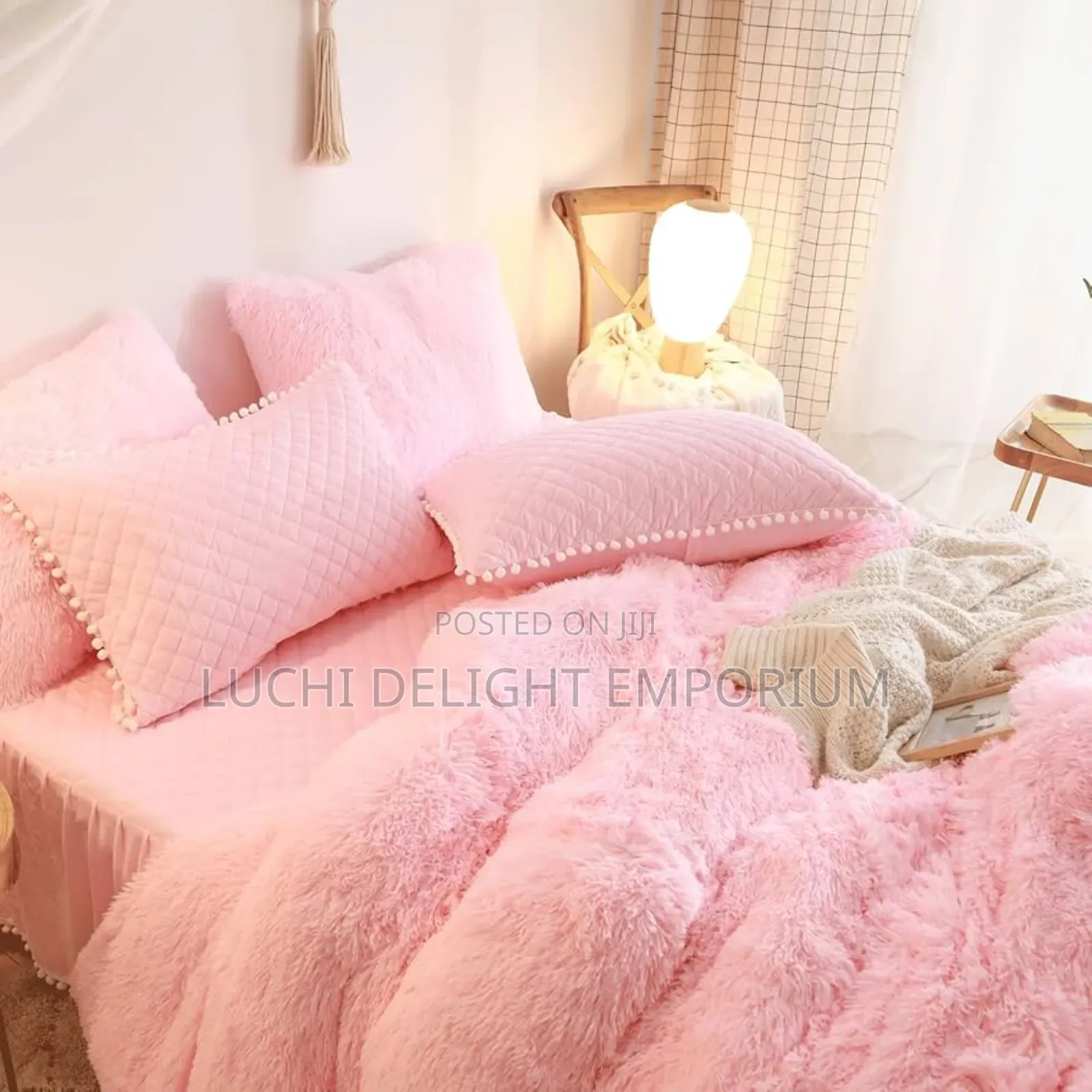 Pink Fluffy Set,Fluffy Plush Shaggy Duvet, Bedsheets, Pillowcase Set