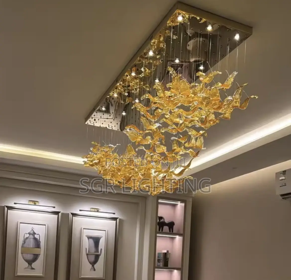 Restaurant Light Decorative Glass Leaf Pendant Chandelier