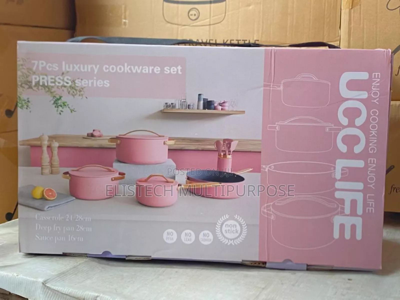 Ucc Life 7pcs Luxury Non-Stick Cookware Set - Pink and Gold