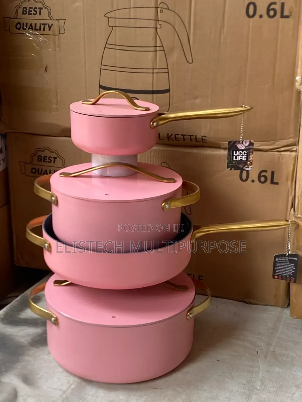 Ucc Life 7pcs Luxury Non-Stick Cookware Set - Pink and Gold