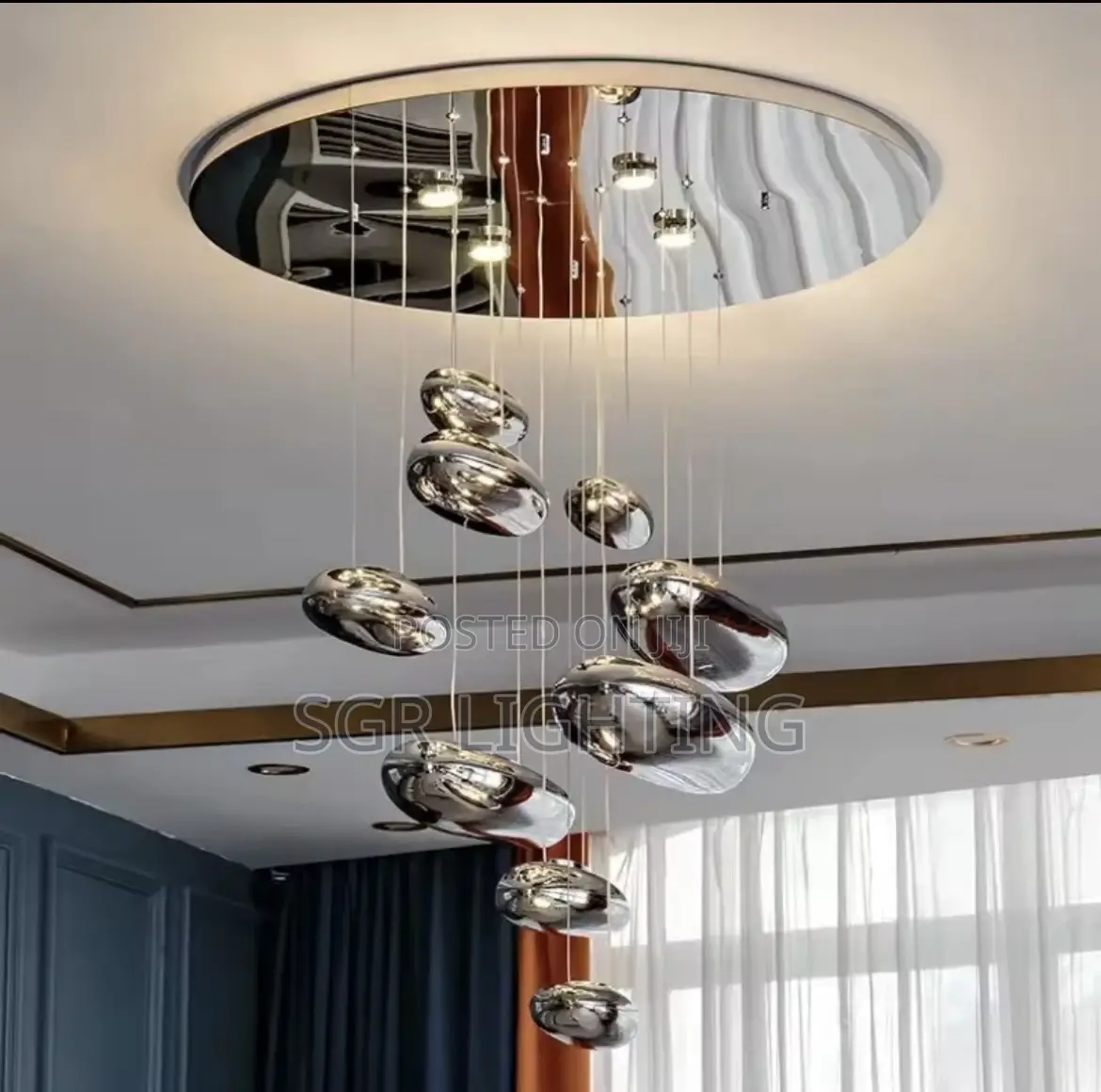 Luxury Silver Glass Pendant Chandelier
