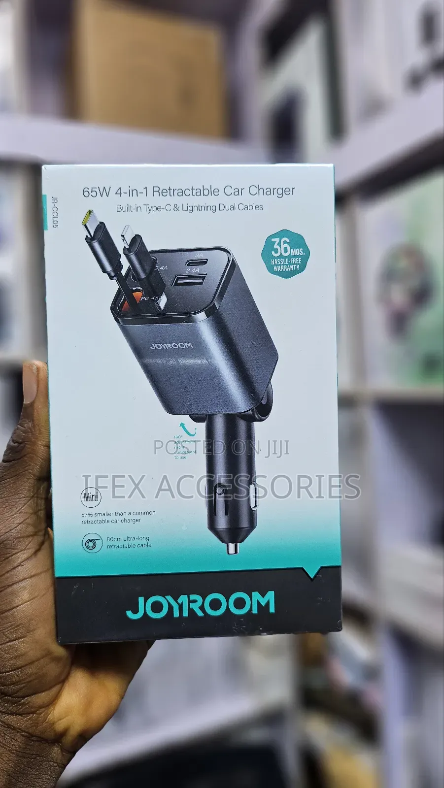 Joyroom 65w 4-in-1 Retractable Car Charger