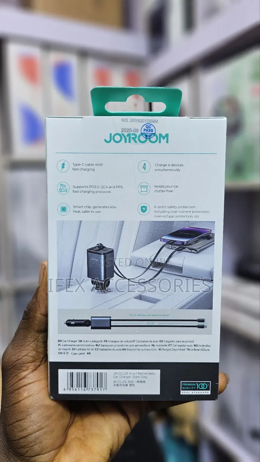 Joyroom 65w 4-in-1 Retractable Car Charger