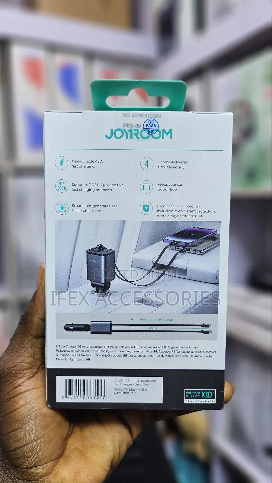 Joyroom 65w 4-in-1 Retractable Car Charger