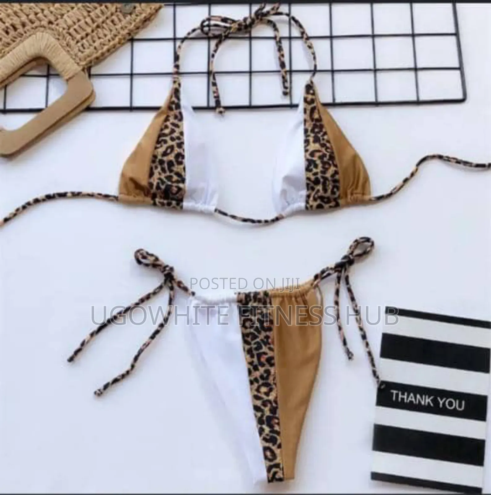 This Item Is a Contrast Leopard Halter Top With Tie Side Bikini Set