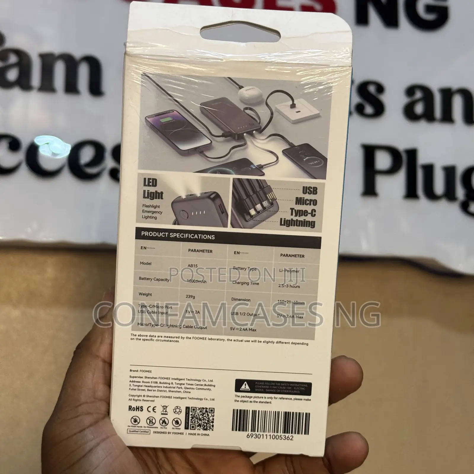Foomee 10000mah Power Bank With in Built Cables