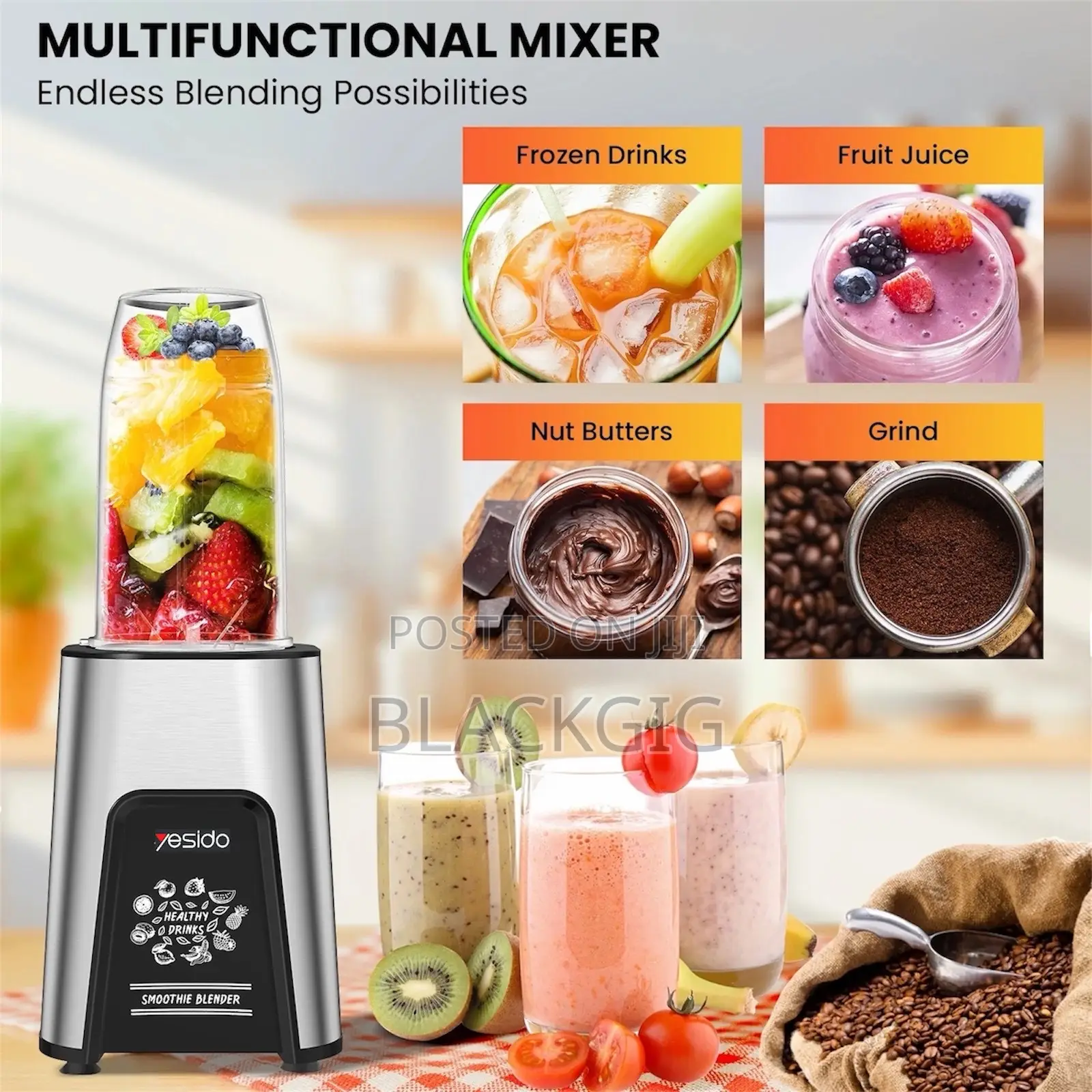 Electric Blender Smoothie Blender 2 In1 Dry Food Processor