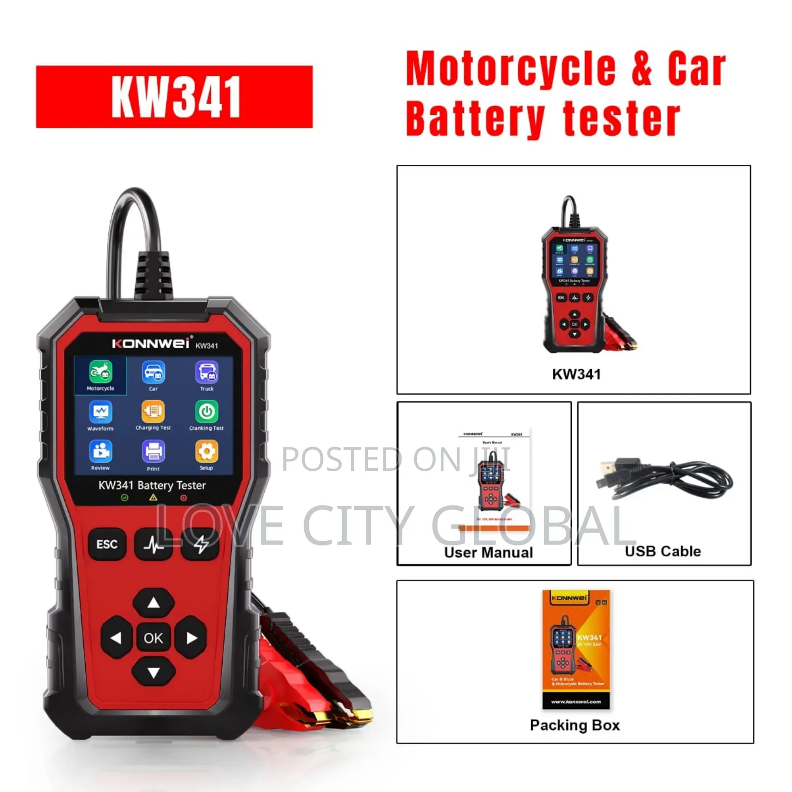 Konnwei Kw341 Car Motorcycle Truck Battery Tester 6v 12v 24v Scanner