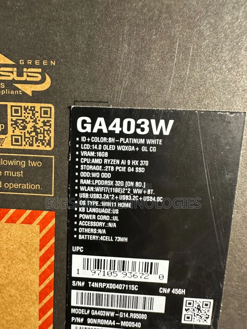 New Laptop Asus ROG Zephyrus G14 32GB AMD Ryzen 9 SSD 1T