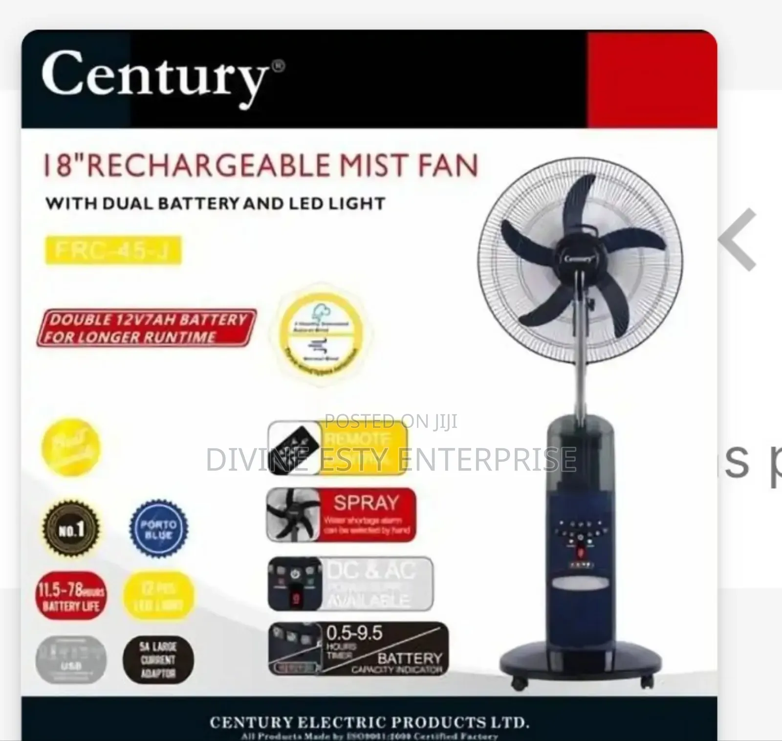 Century 18 " Rechargeable Mist Fan