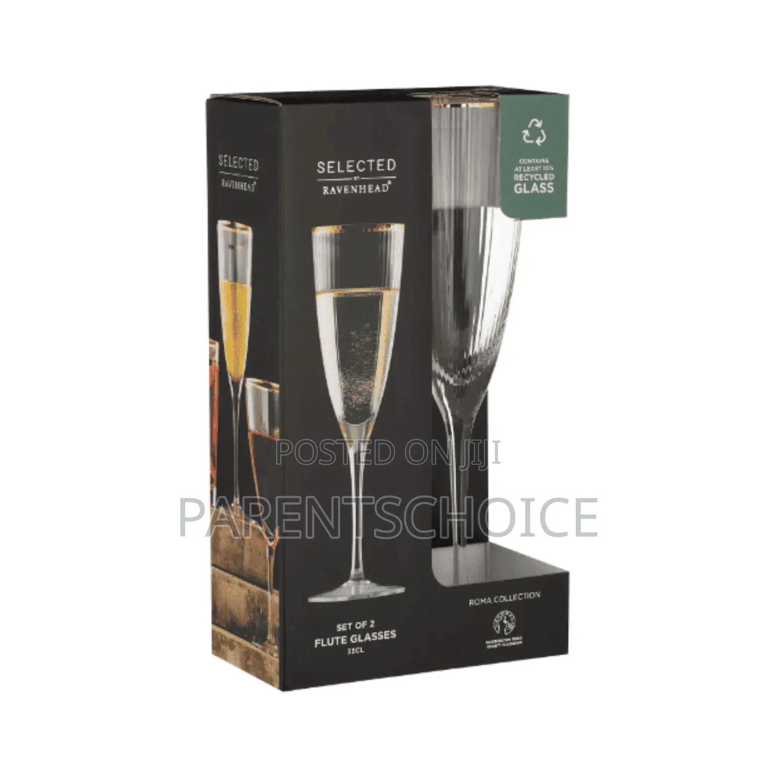 Ravenhead Roma Flute, Roma Wine Glasses Set of 2 -33cl