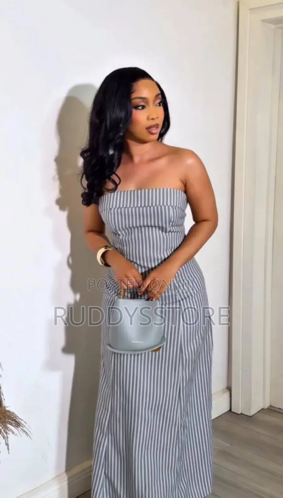 Trendy Striped Strapless Dress – Elegant Ladies Dress