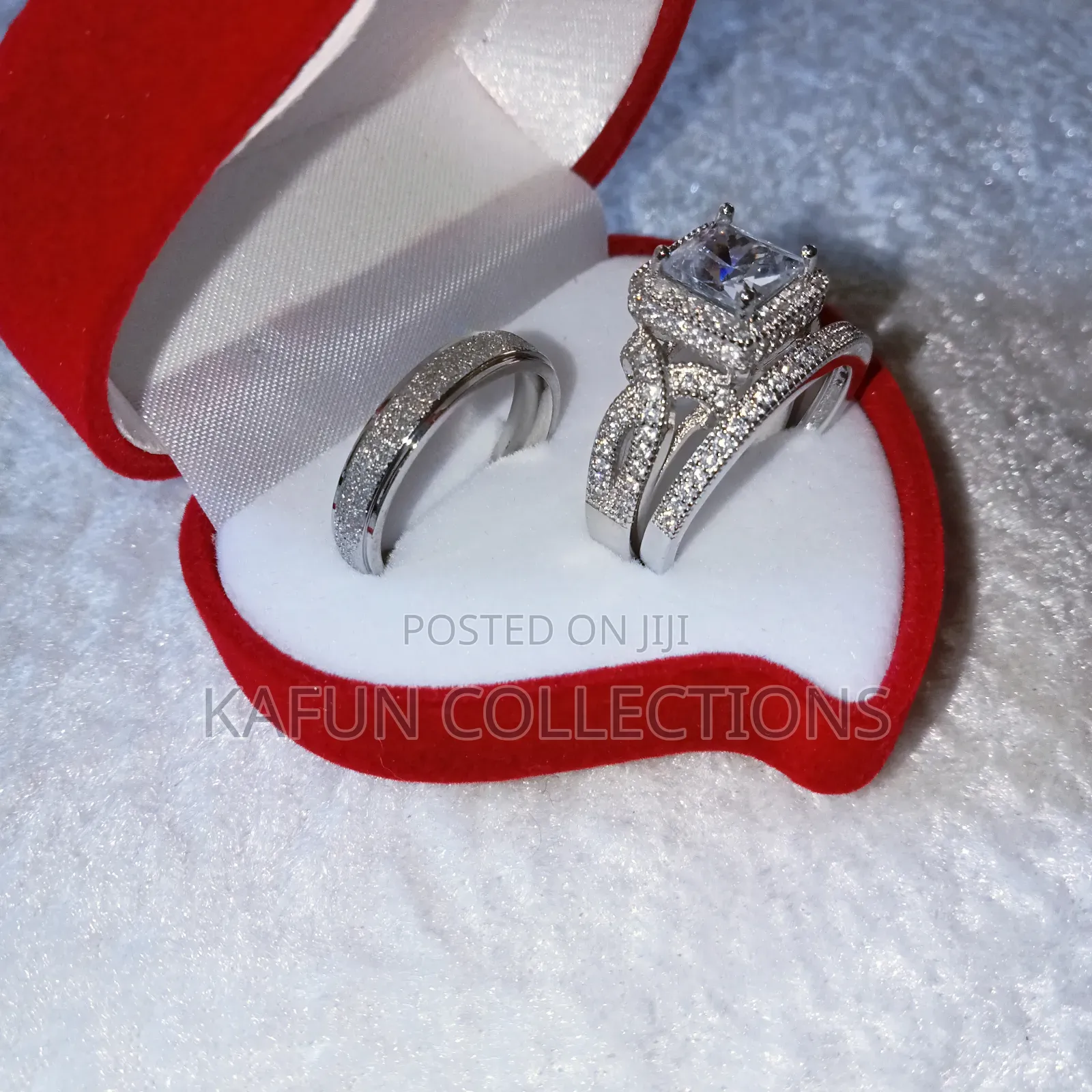 Non-Fading Titanium Steel and Solid Zirconia Luxury Couple's Ring Set