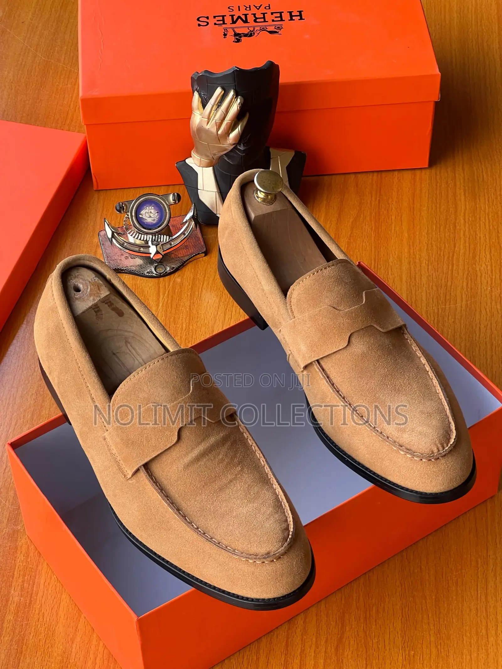Hermes Suede Penny Loafers