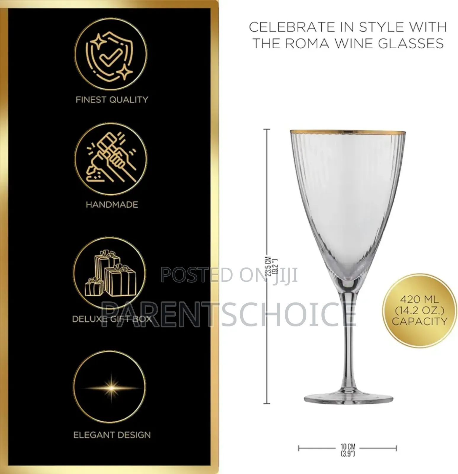 Ravenhead Roma Flute, Roma Wine Glasses Set of 2 -33cl