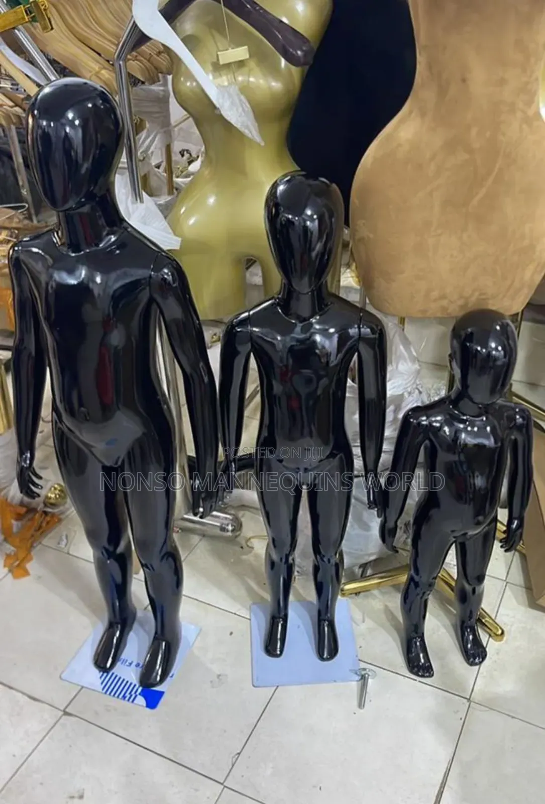 Glossy Black Unisex Kids Mannequin Of Different Ages And Sizes