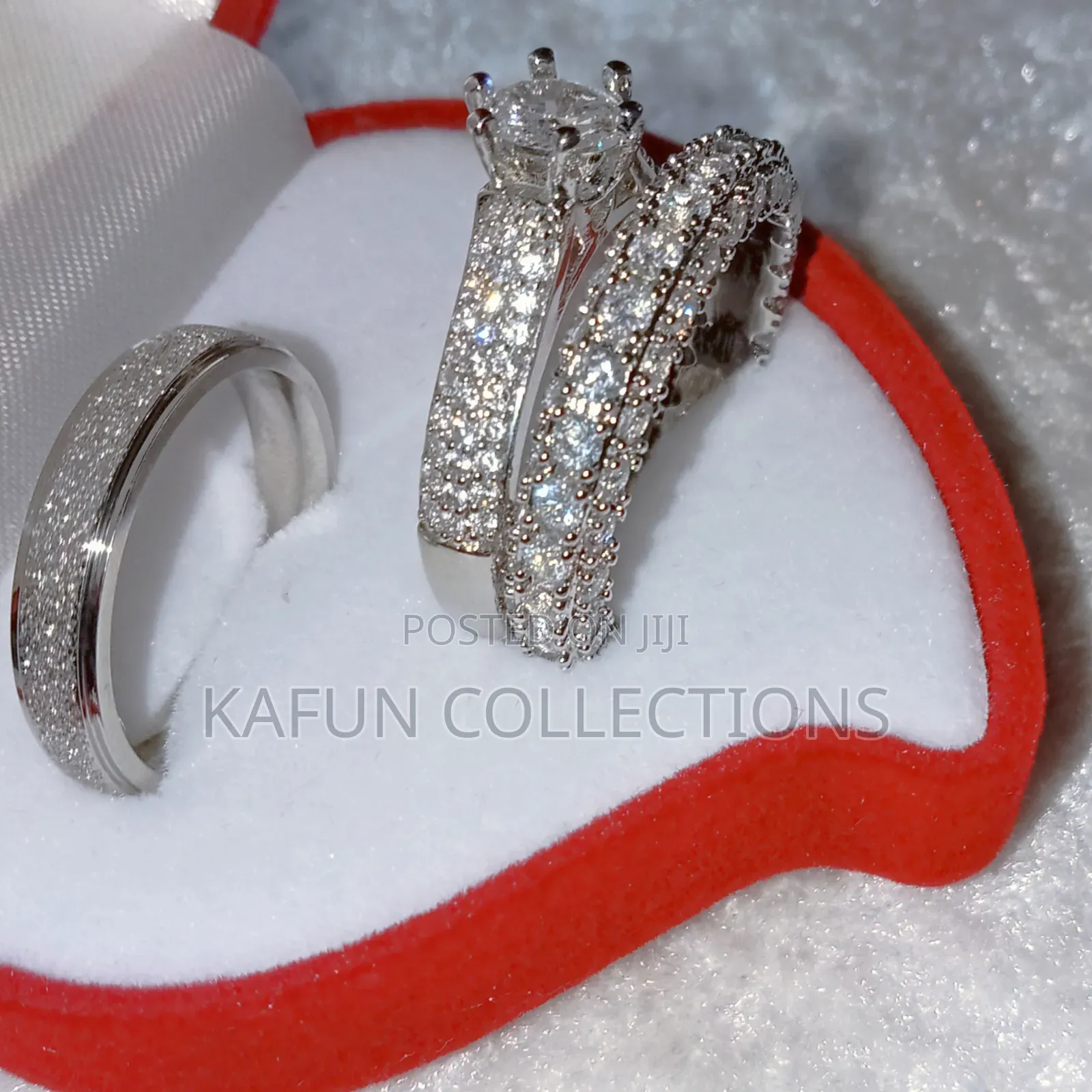 Tarnish Resistant Titanium Steel and Solid Zirconia Couple's Ring Set