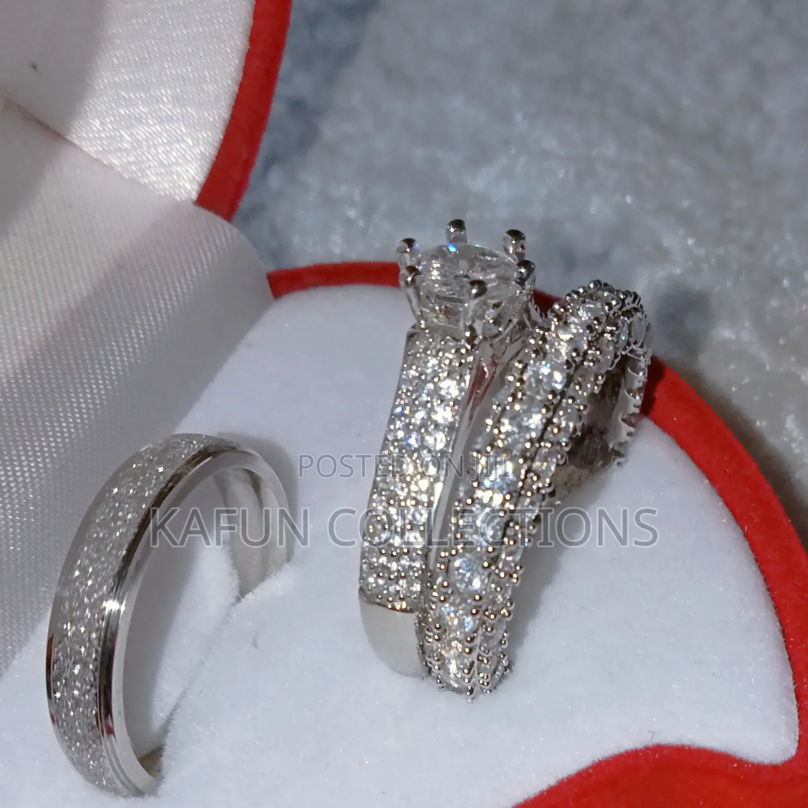 Tarnish Resistant Titanium Steel and Solid Zirconia Couple's Ring Set