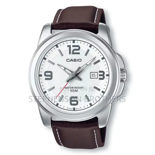 Casio Mtp1314l-7a Easy-to-Read Brown Genuine Leather Band Watch