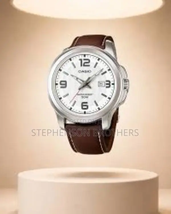 Casio Mtp1314l-7a Easy-to-Read Brown Genuine Leather Band Watch