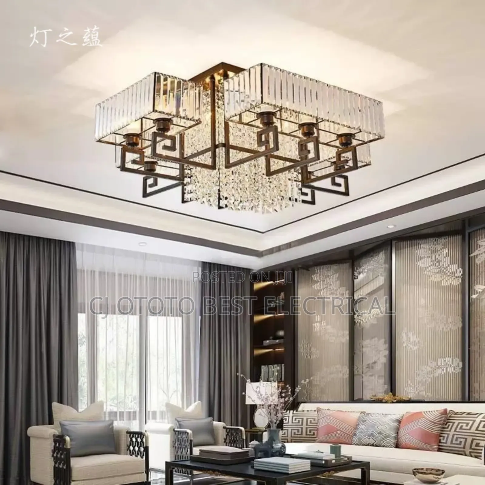 1000mm Crystal Luxury Sitting Room Light, Gold Black Available