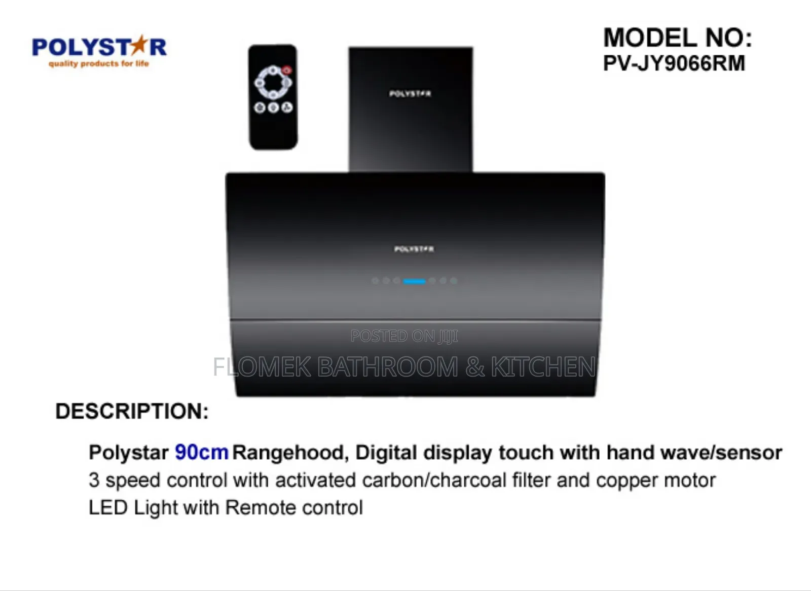 90cm Polystar Sensor Kitchen Hood – Hands-free Power