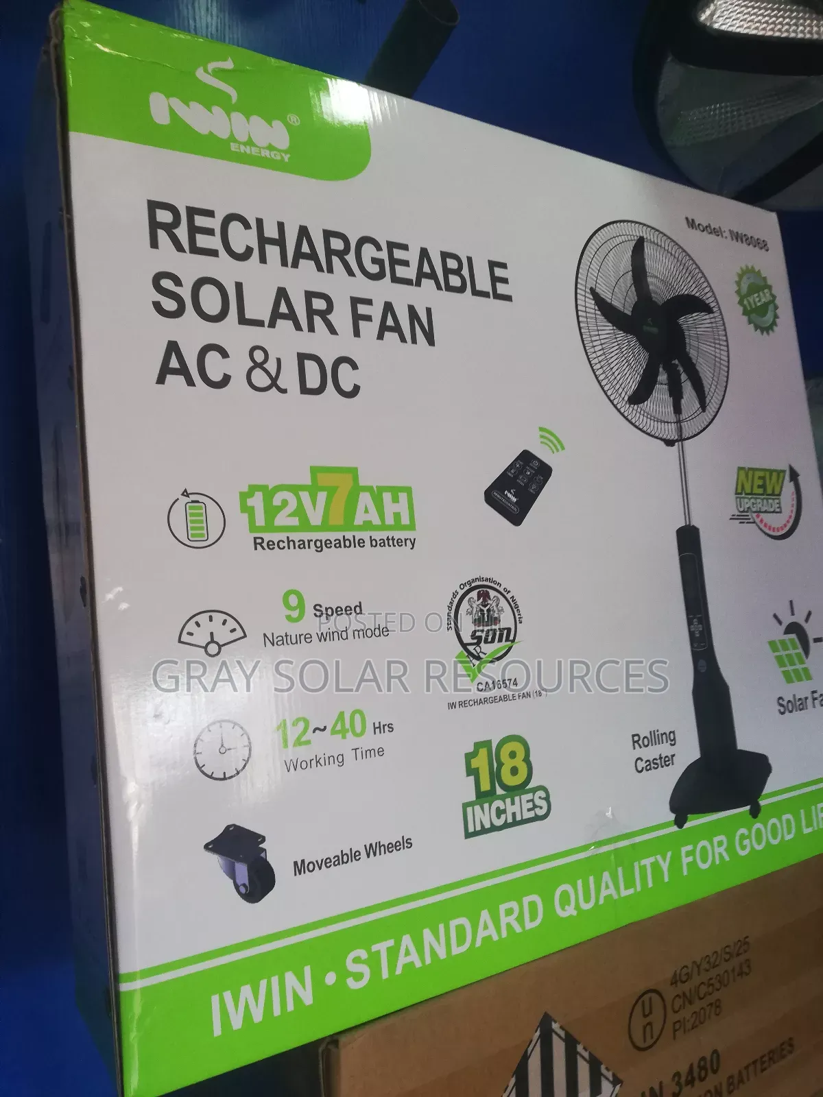 Iwin 18-Inch Rechargeable Solar Stand Fan (Ac/Dc)