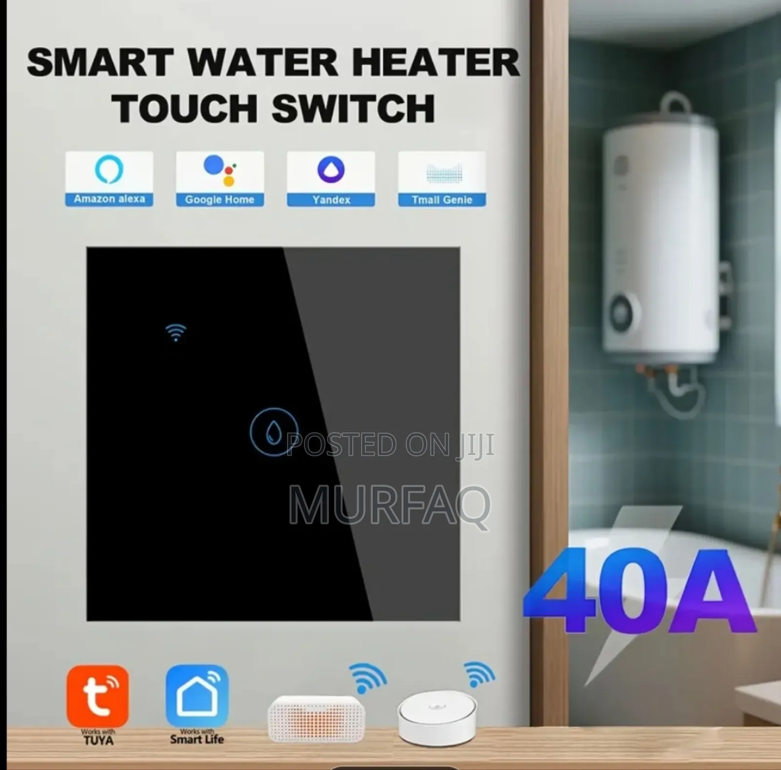 Tuya Wifi Water Heater Ac Smart Switch Alexa 20a 40a Black White