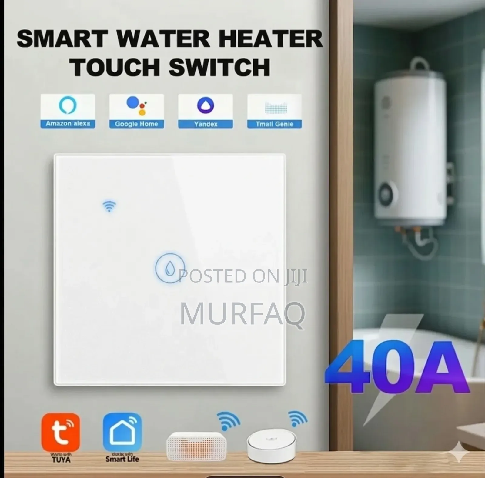 Tuya Wifi Water Heater Ac Smart Switch Alexa 20a 40a Black White