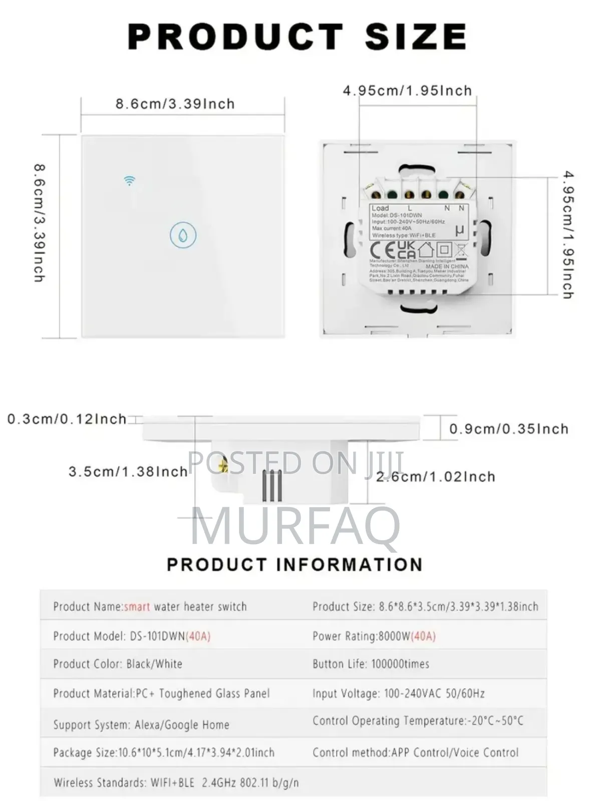 Tuya Wifi Water Heater Ac Smart Switch Alexa 20a 40a Black White