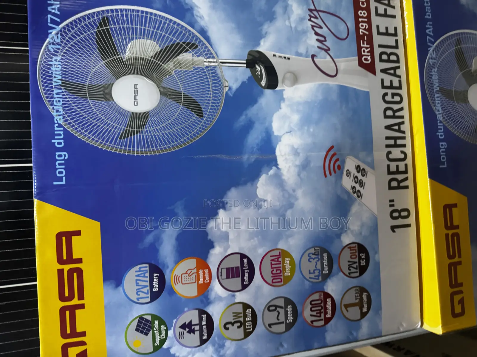 Qasa Rechargeable Fan 18 Inches With Led Light and Remote Control