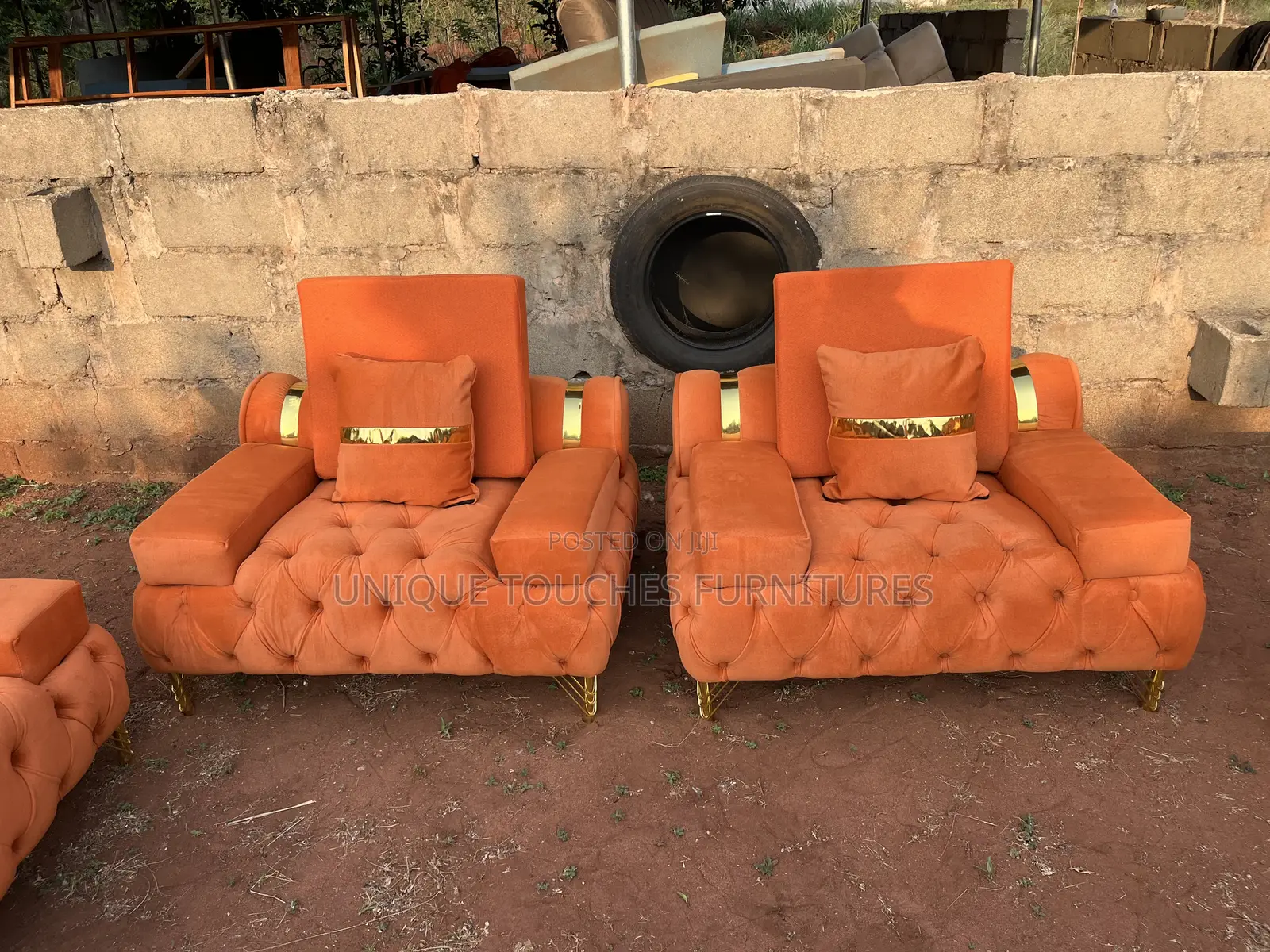 Unique Touches Golden Ciriculus Luxury Sofa, Orange Colour