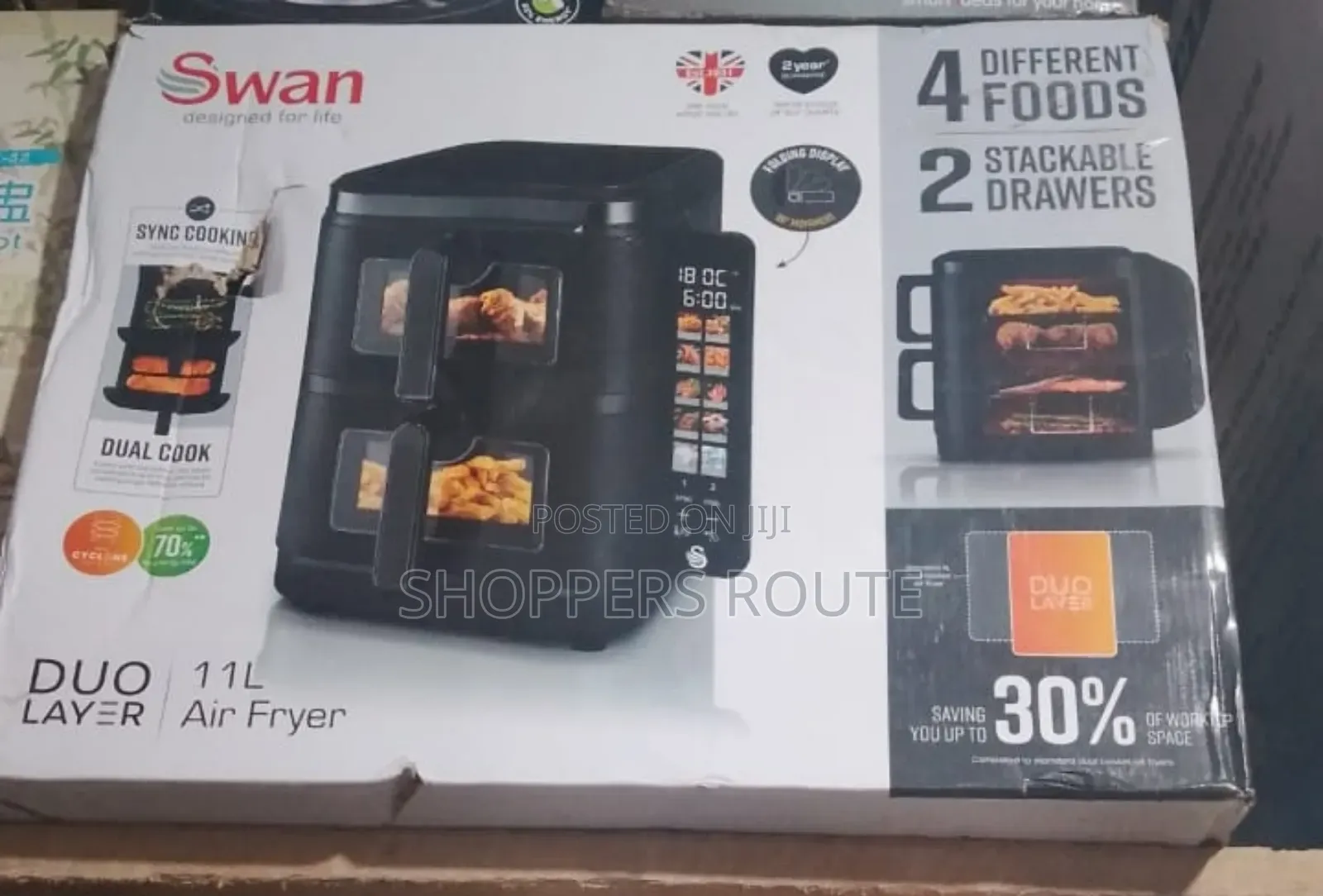 Swan Duo Layer 11l Digital Air Fryer With Foldable Touch Diplay -