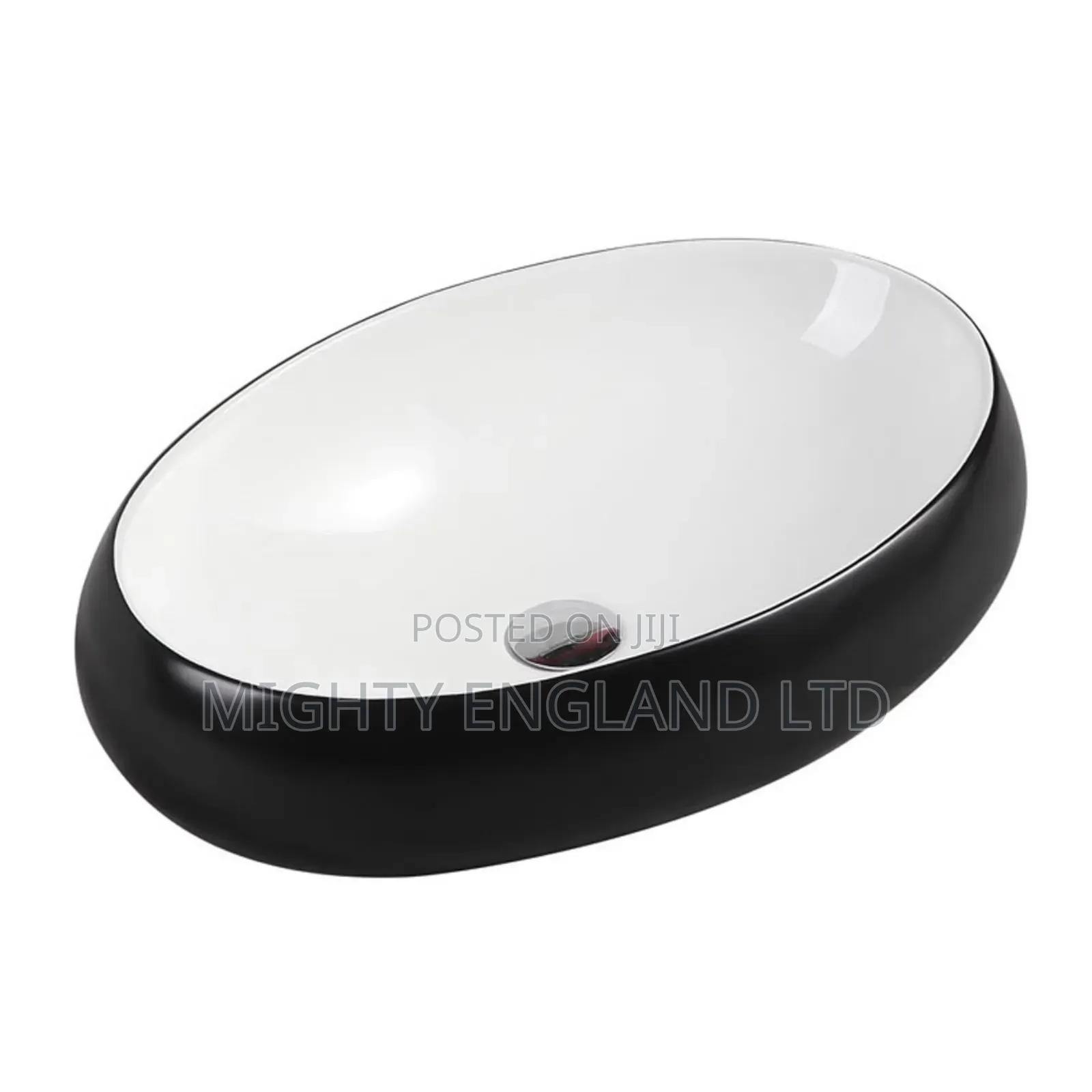 Oval Black and White Countertop Washbasin
