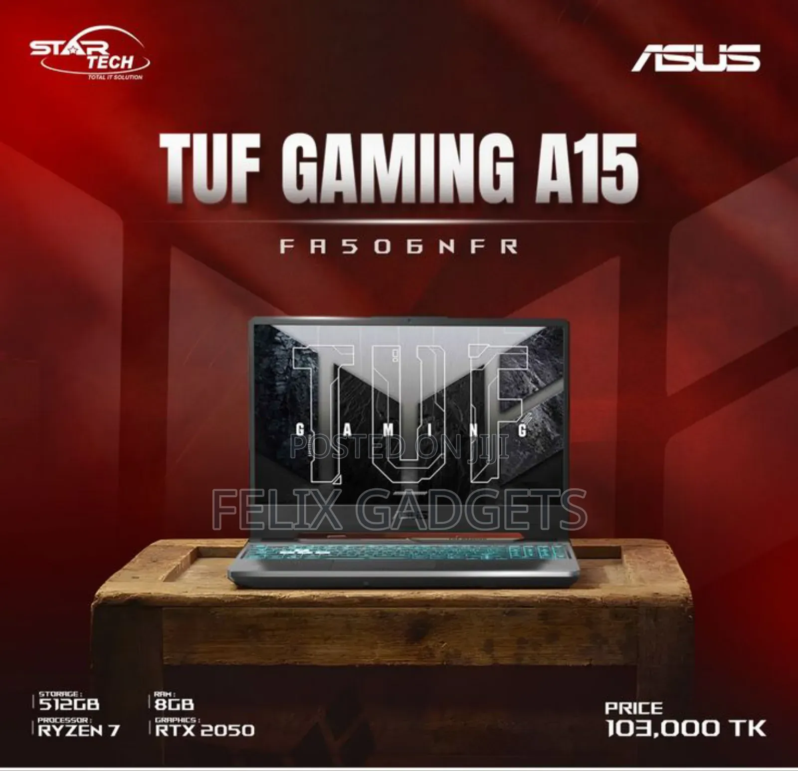 New Laptop Asus TUF Gaming A15 16GB AMD Ryzen 7 SSD 1T