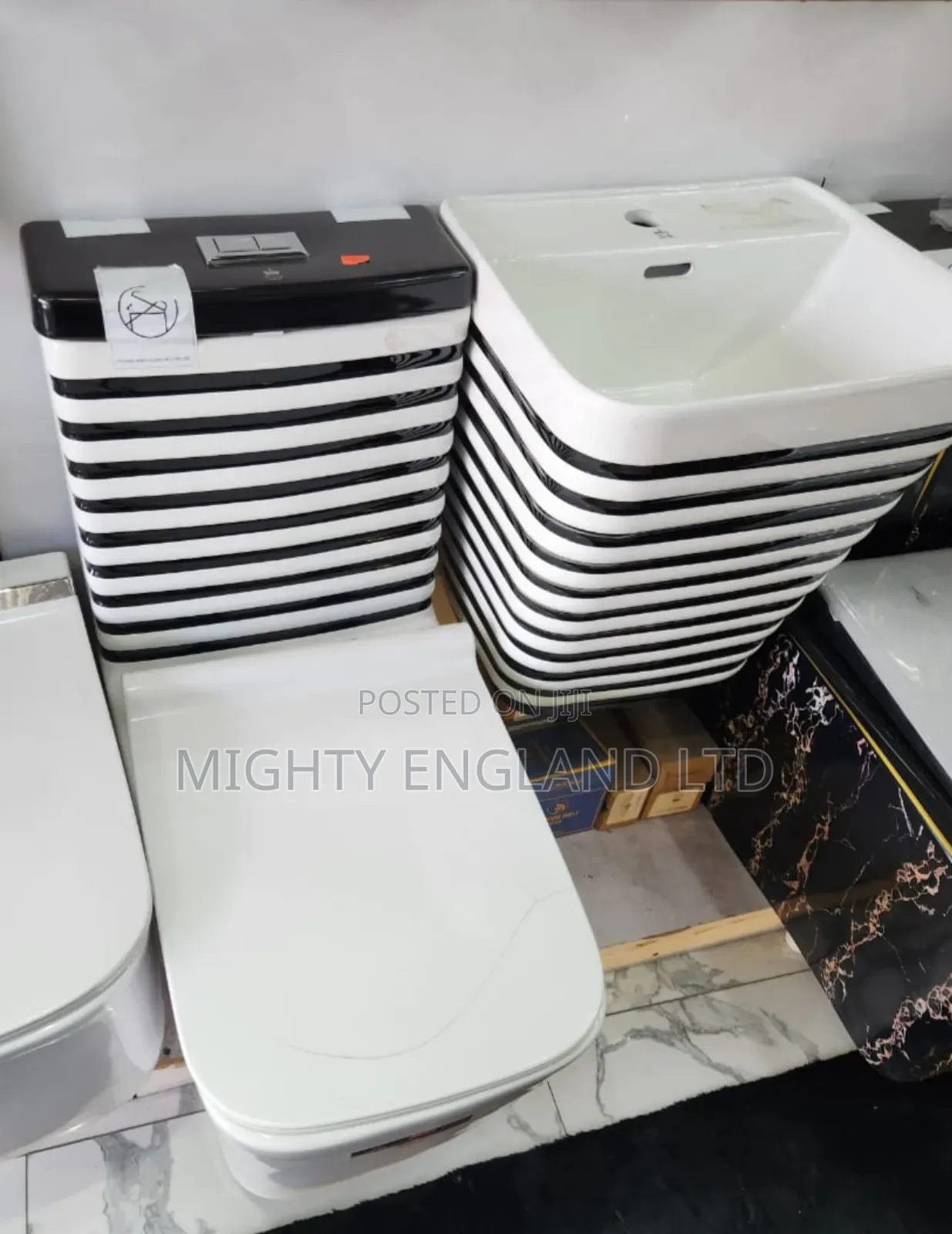 Zibra White and Black Water Closet and Wall-Hung Washbasin Set
