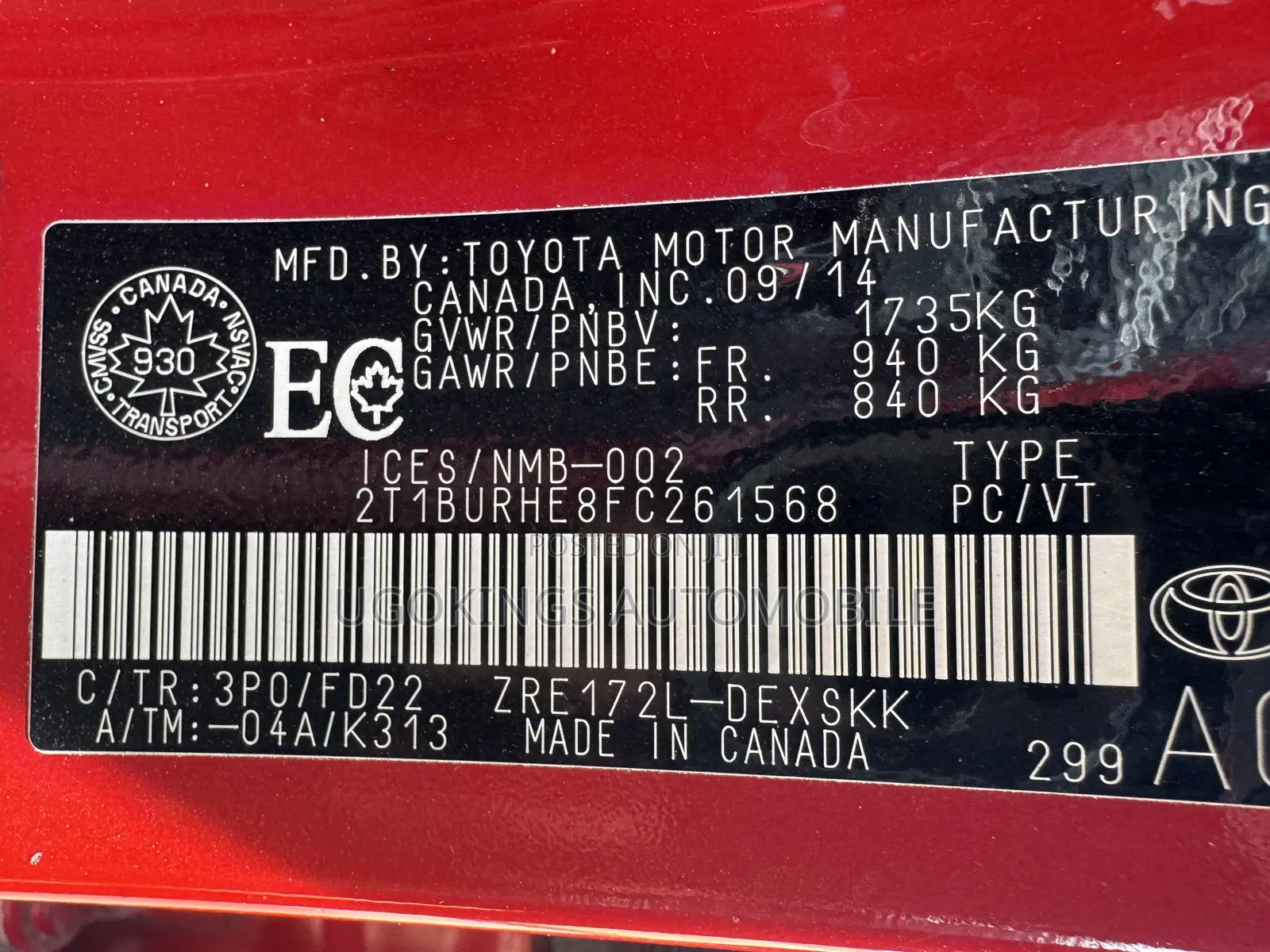 Toyota Corolla S Premium 4dr Sedan (1.8L 4cyl CVT) 2015 Red