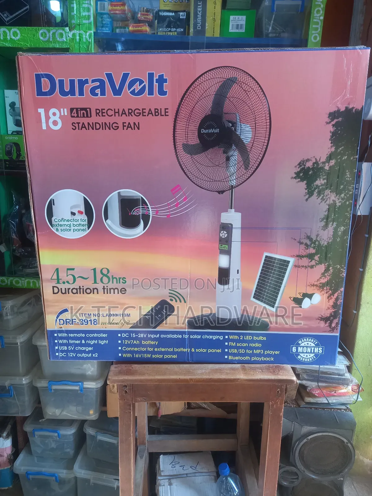 Duravolt 18 Inches Rechargeable Solar Standing Fan(With Bluetooth Spe)