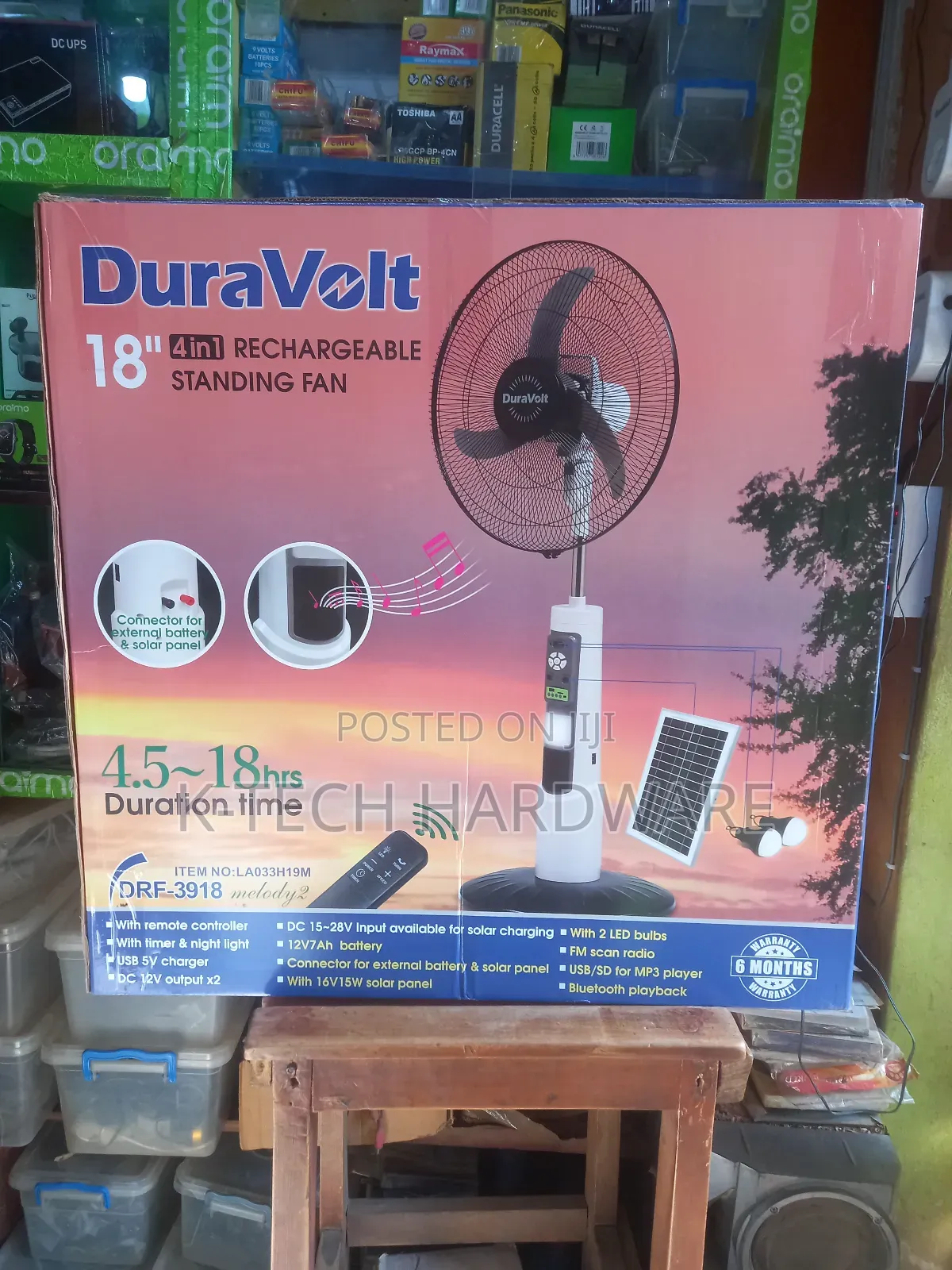 Duravolt 18 Inches Rechargeable Solar Standing Fan(With Bluetooth Spe)