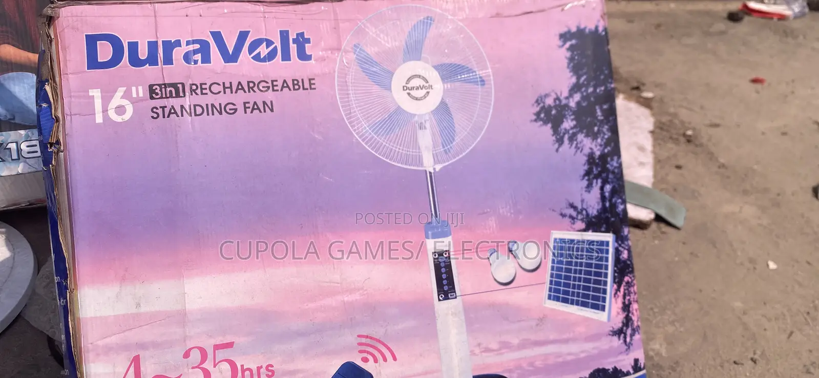 Duravolts Solar/Rechargeable Fan 16inc