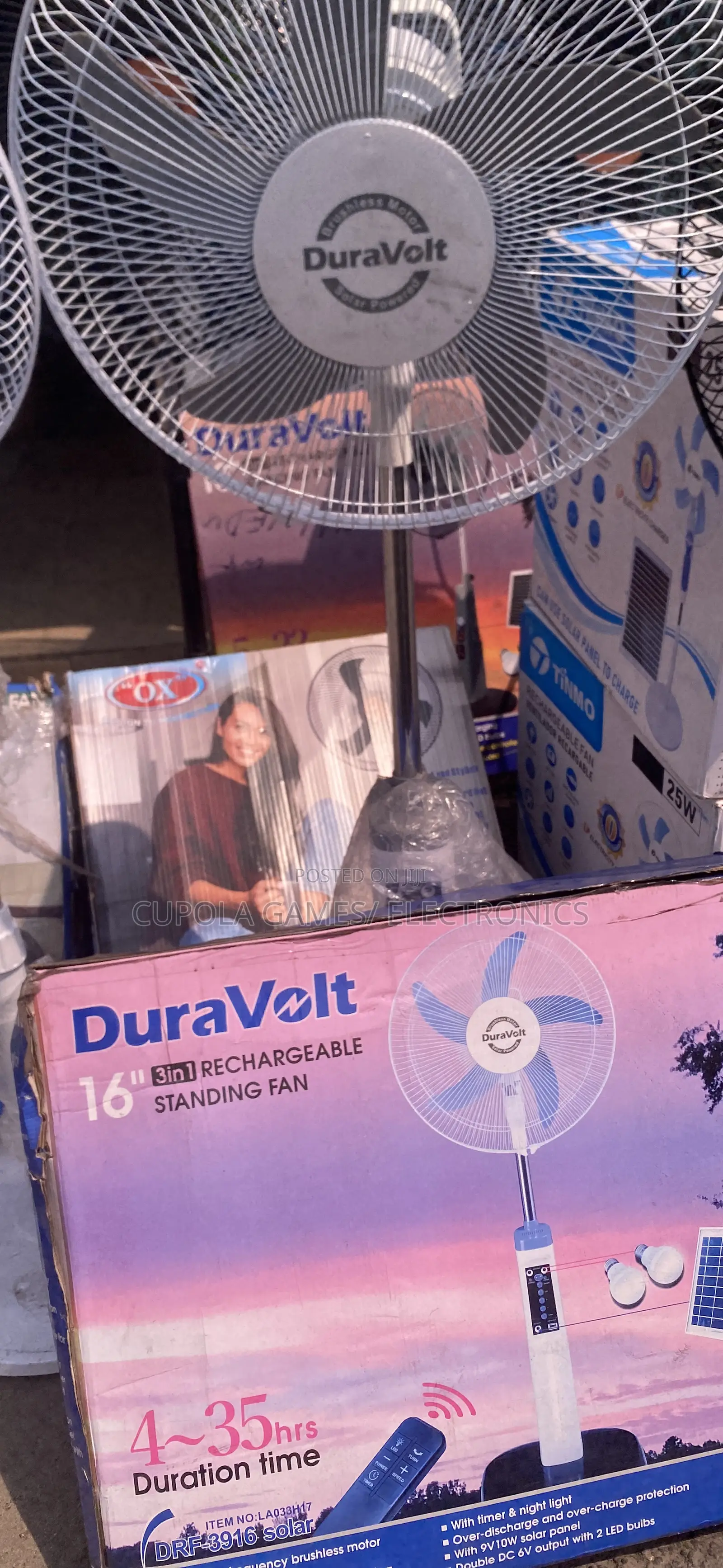 Duravolts Solar/Rechargeable Fan 16inc