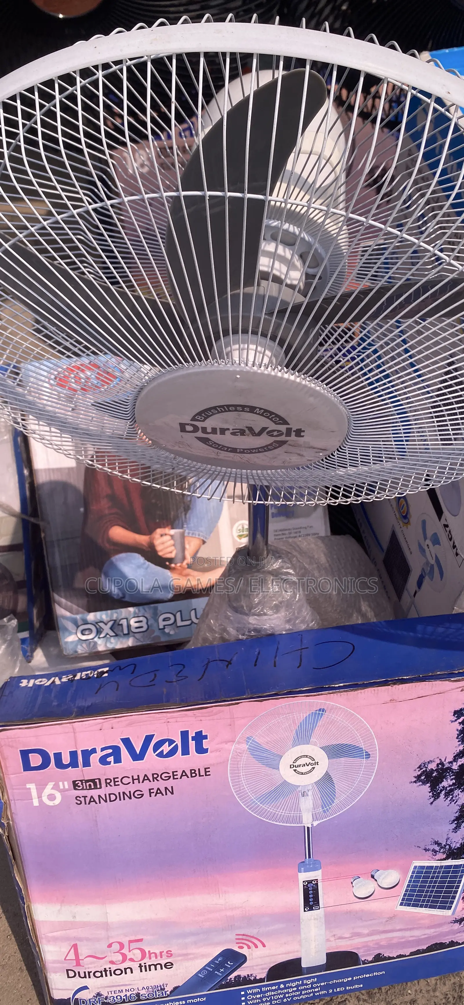 Duravolts Solar/Rechargeable Fan 16inc