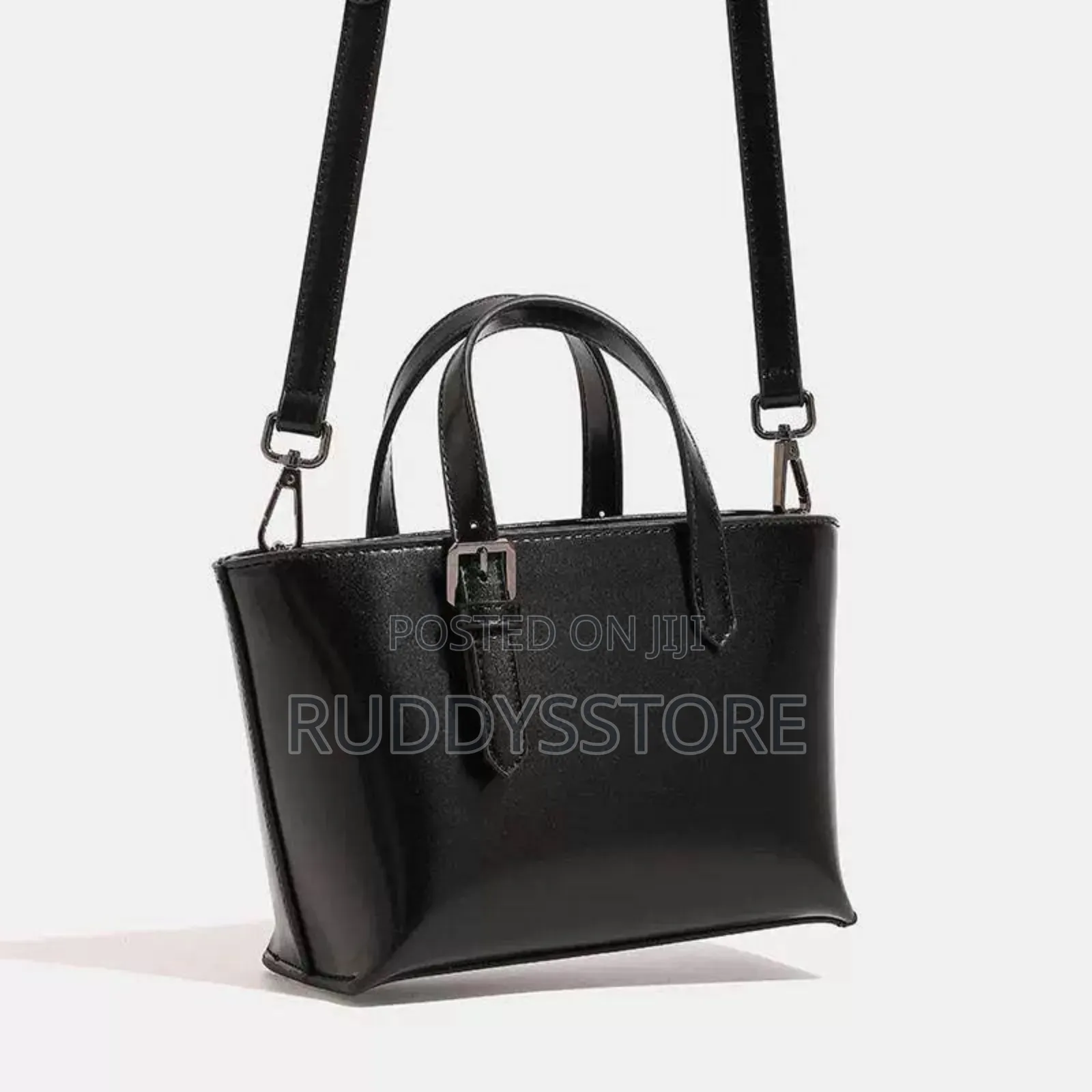 Elegant Black Leather Tote Handbag