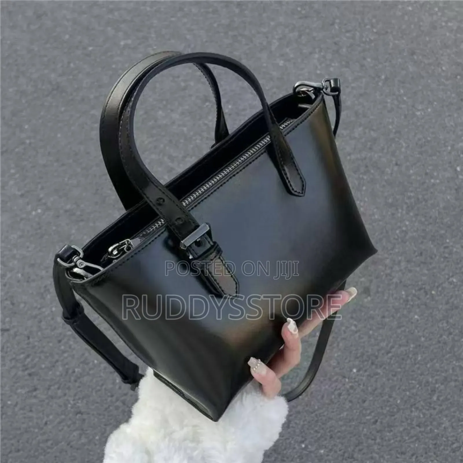 Elegant Black Leather Tote Handbag