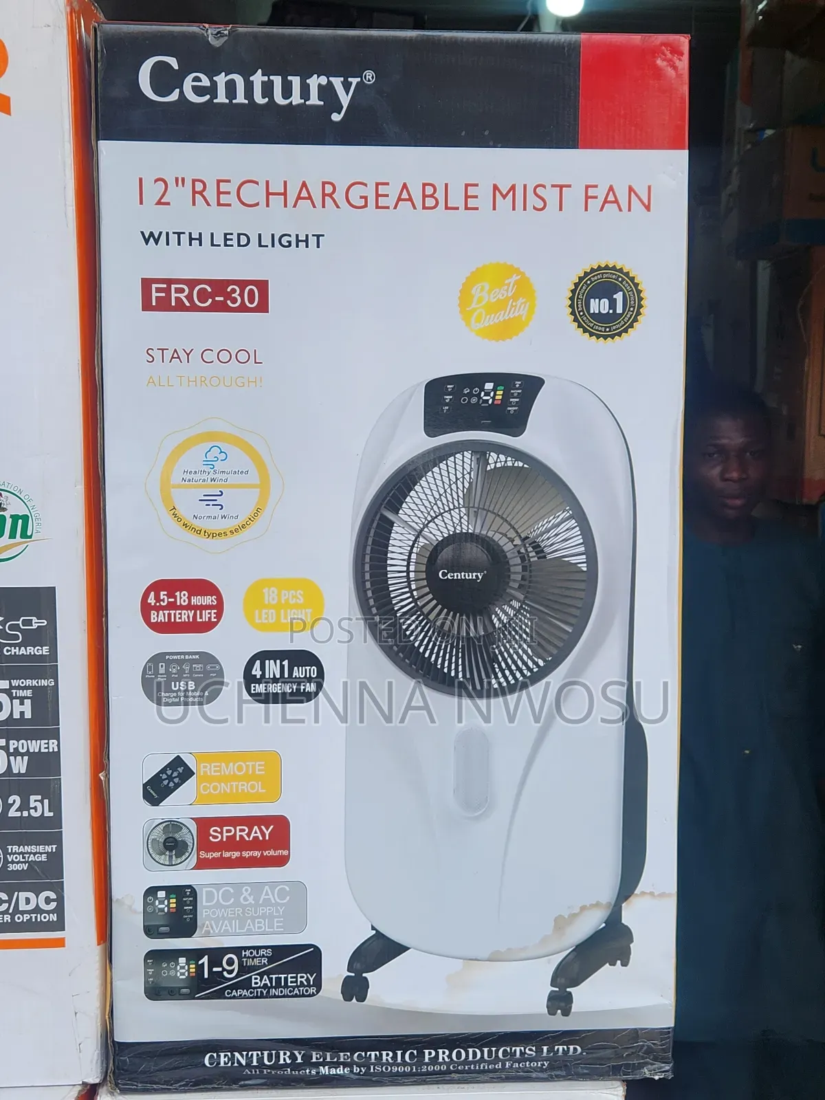 Century Water Mist Rechargeable Fan 12 Inches