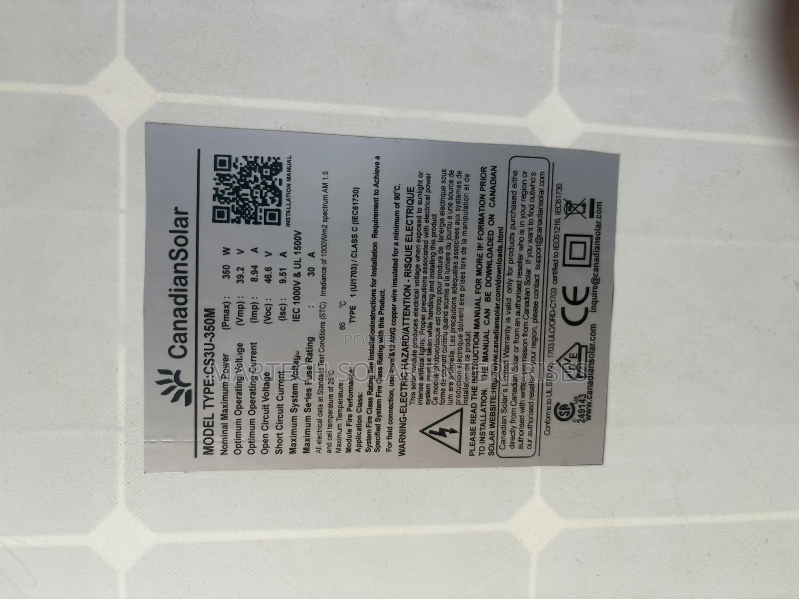 350w Canadian Solar Panel 72 Cells