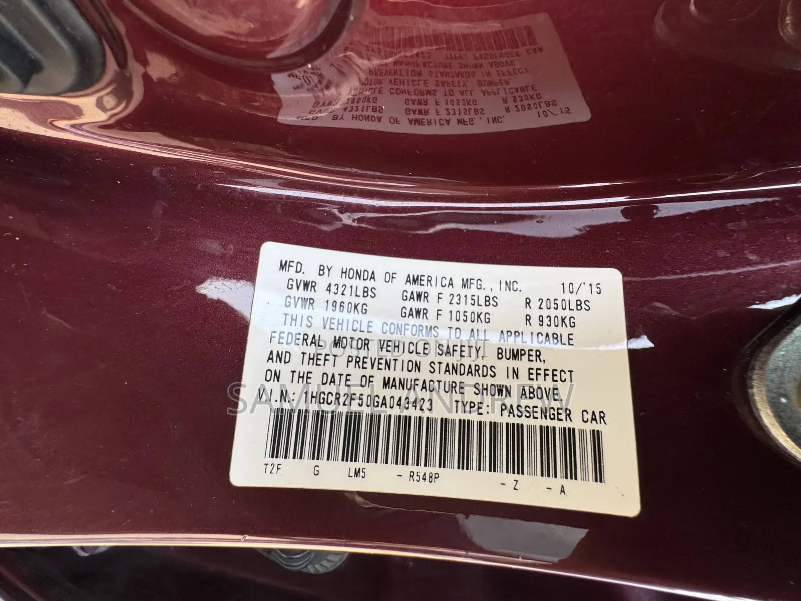 Honda Accord Sport 4dr Sedan FWD (2.4L 4cyl 2A) 2016 Maroon